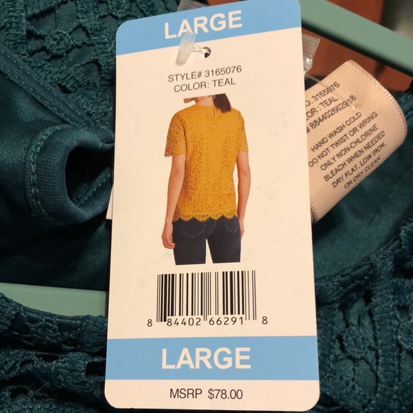 Philosophy NWT L Teal Green Lace Top blouse - Picture 4 of 4